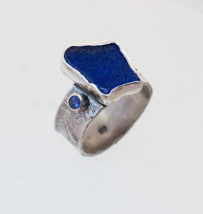 Sea Glass and Sapphire Ring